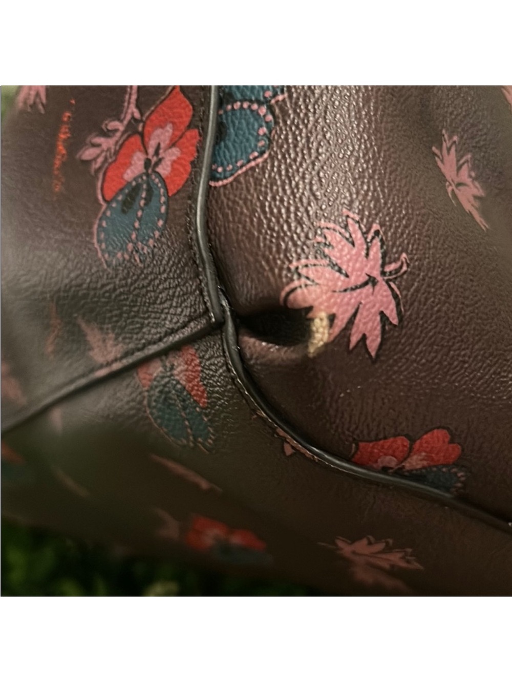 Coach Christie Floral Leather Shoulder Tote with Pink & Red Flowers - Picture 6 of 9